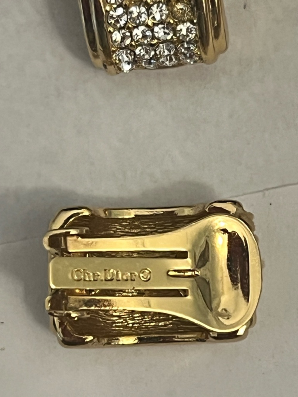Christian Dior Gold Clip-On Earrings with Crystal Accent